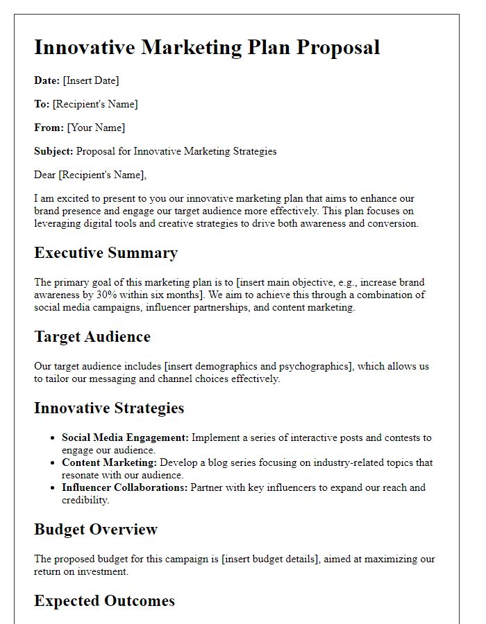 Letter template of innovative marketing plan