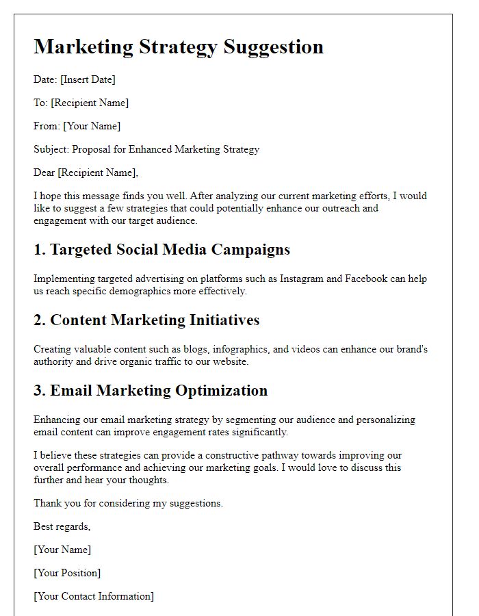 Letter template of marketing strategy suggestion