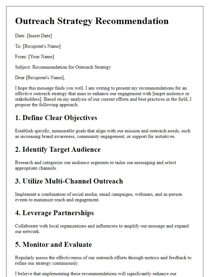 Letter template of outreach strategy recommendation