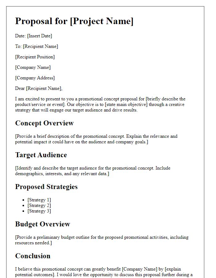 Letter template of promotional concept proposal