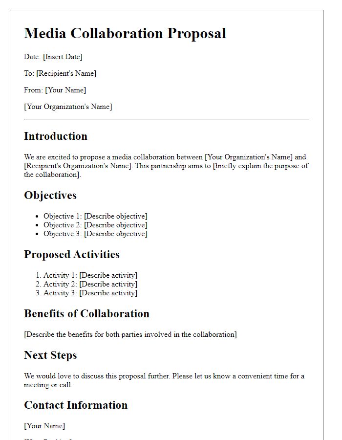 Letter template of media collaboration outline