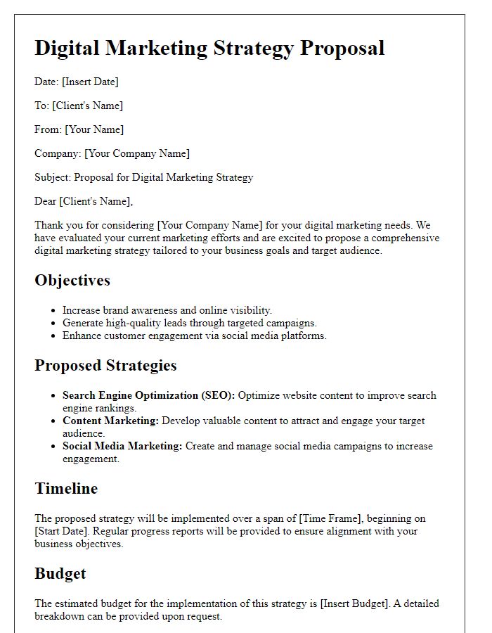 Letter template of digital marketing strategy proposal