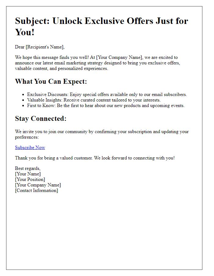 Letter template of email marketing strategy