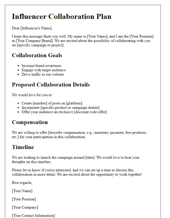 Letter template of influencer collaboration plan