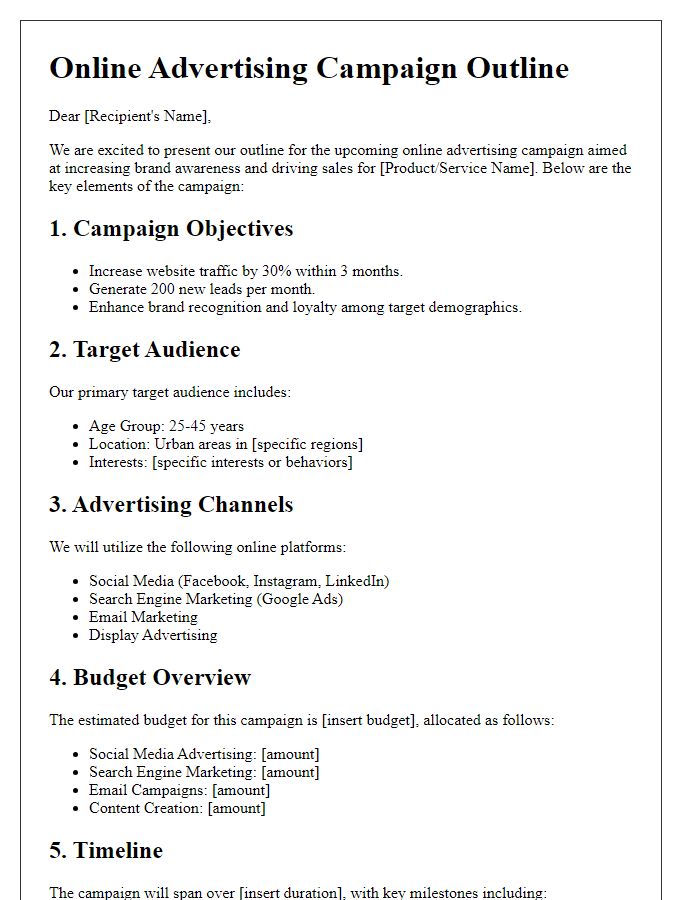 Letter template of online advertising campaign outline