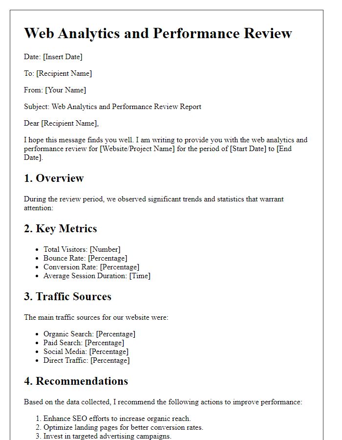 Letter template of web analytics and performance review