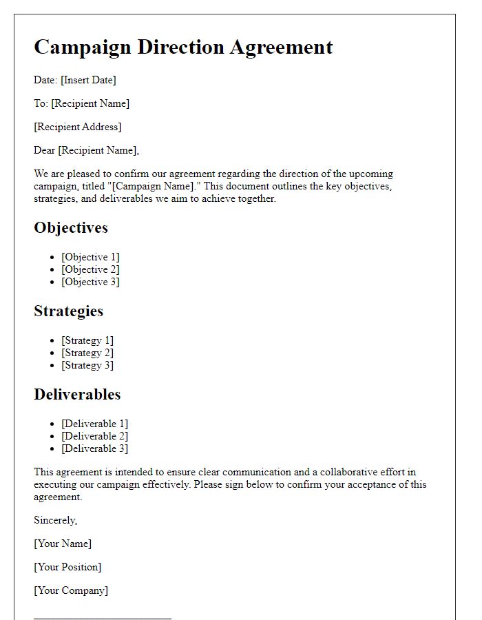 Letter template of campaign direction agreement