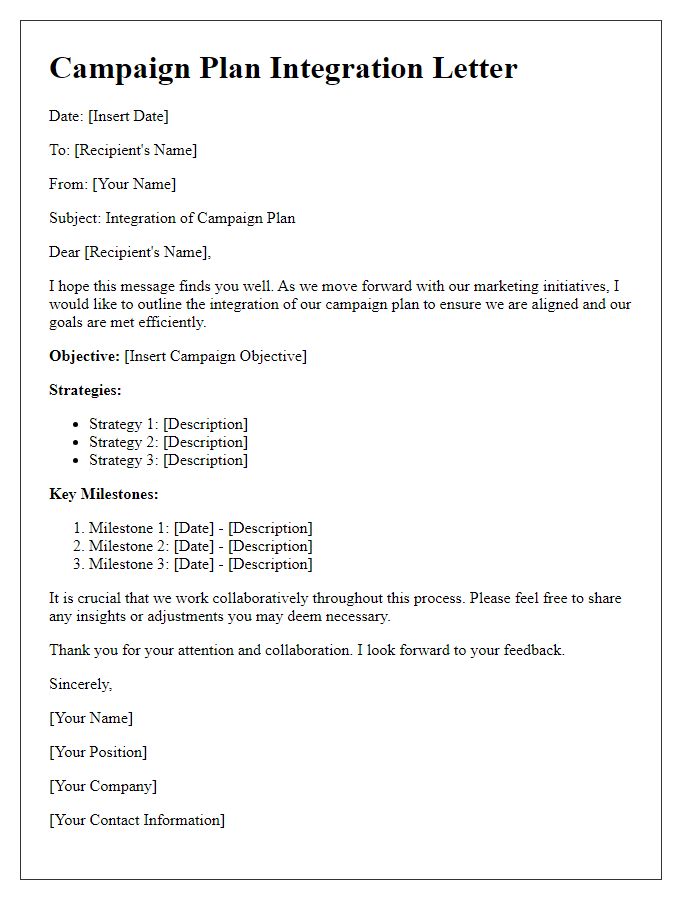 Letter template of campaign plan integration