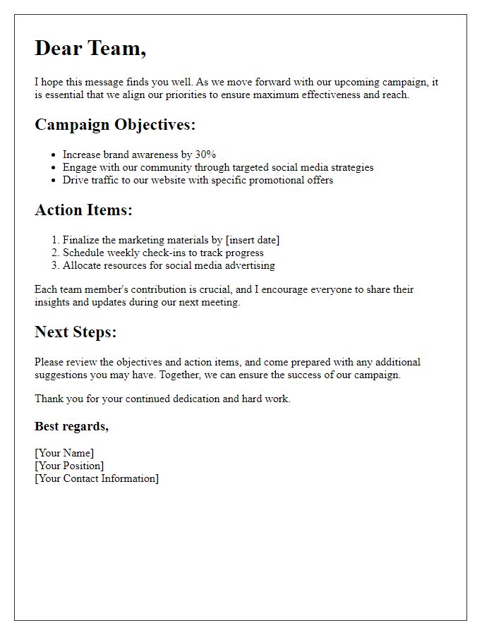 Letter template of campaign priority coordination