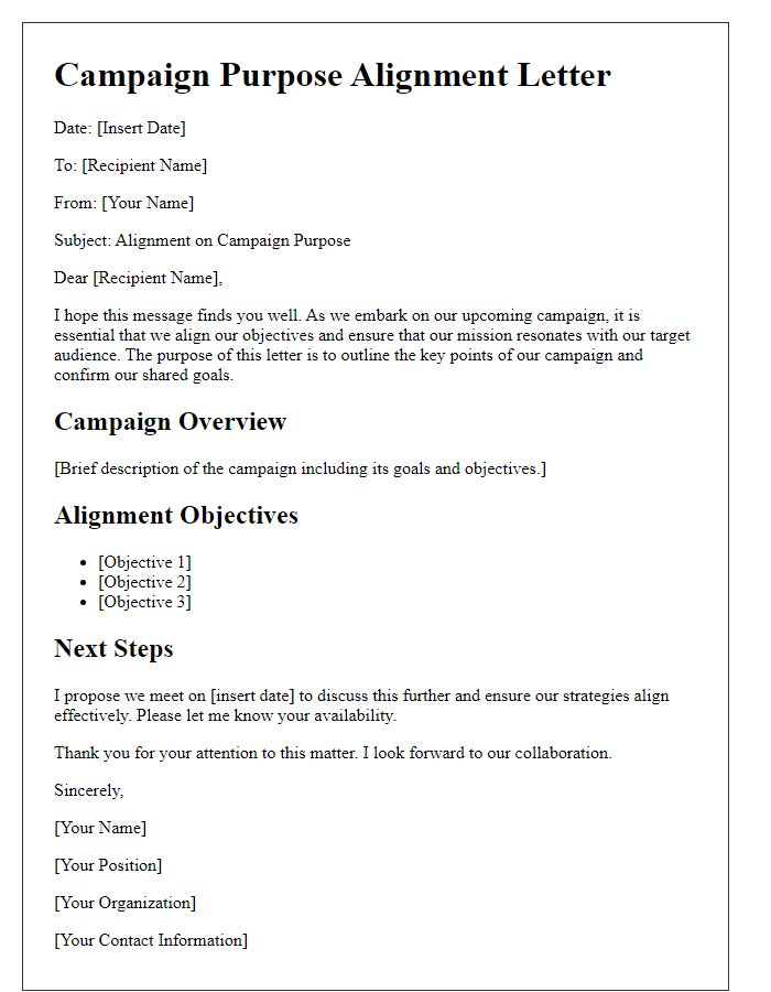 Letter template of campaign purpose alignment