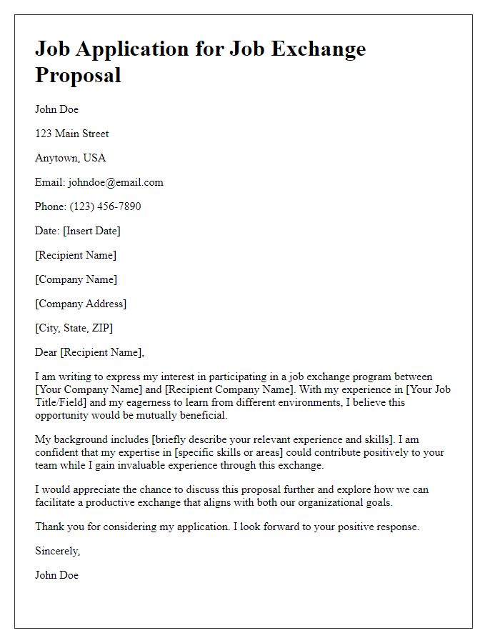 Letter template of job application for job exchange proposal