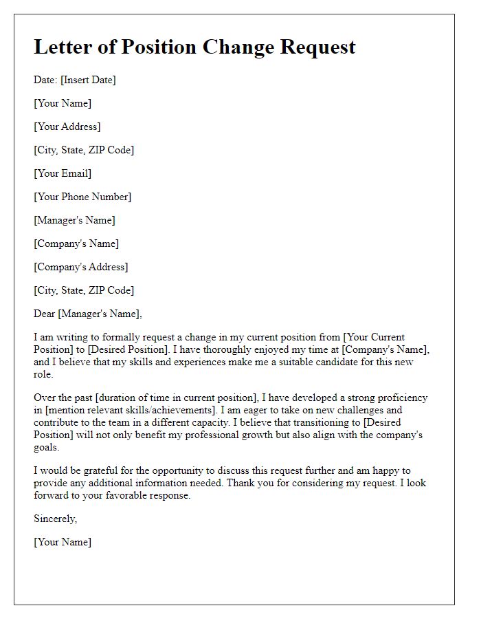 Letter template of job application for position change request