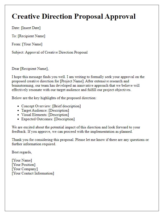 Letter template of creative direction proposal approval