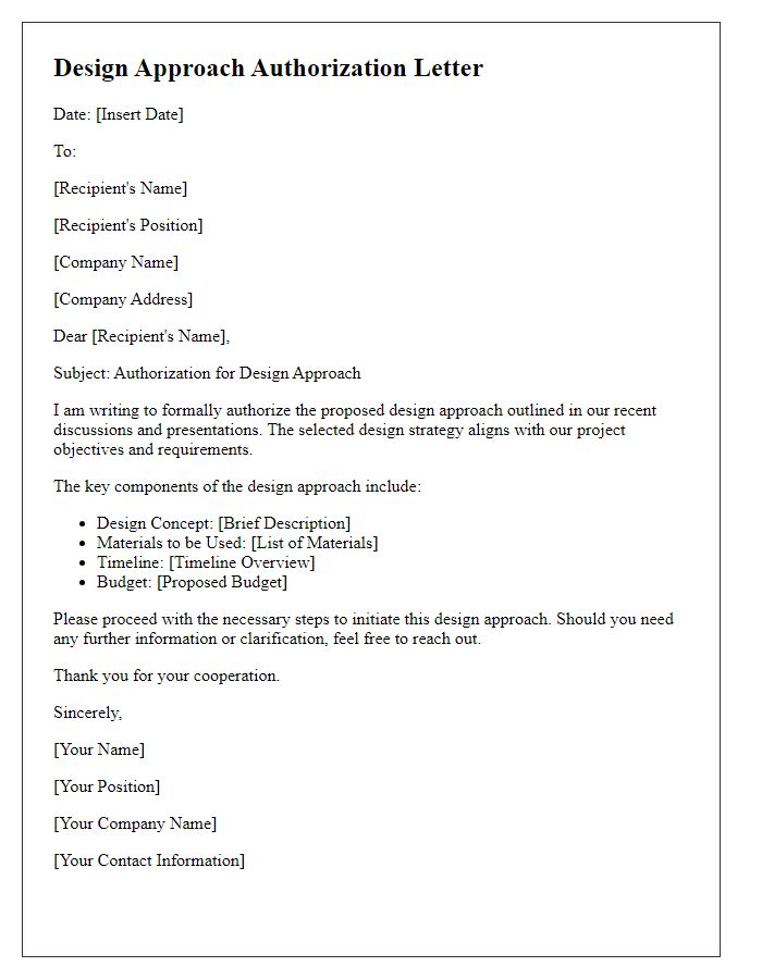 Letter template of design approach authorization