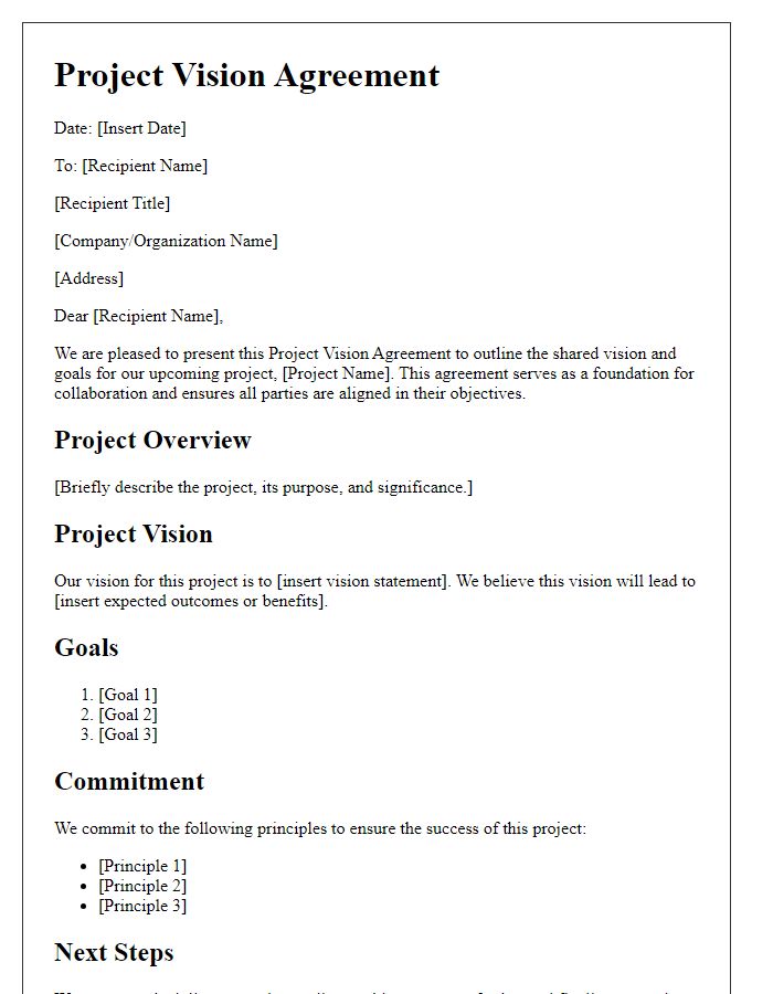 Letter template of project vision agreement