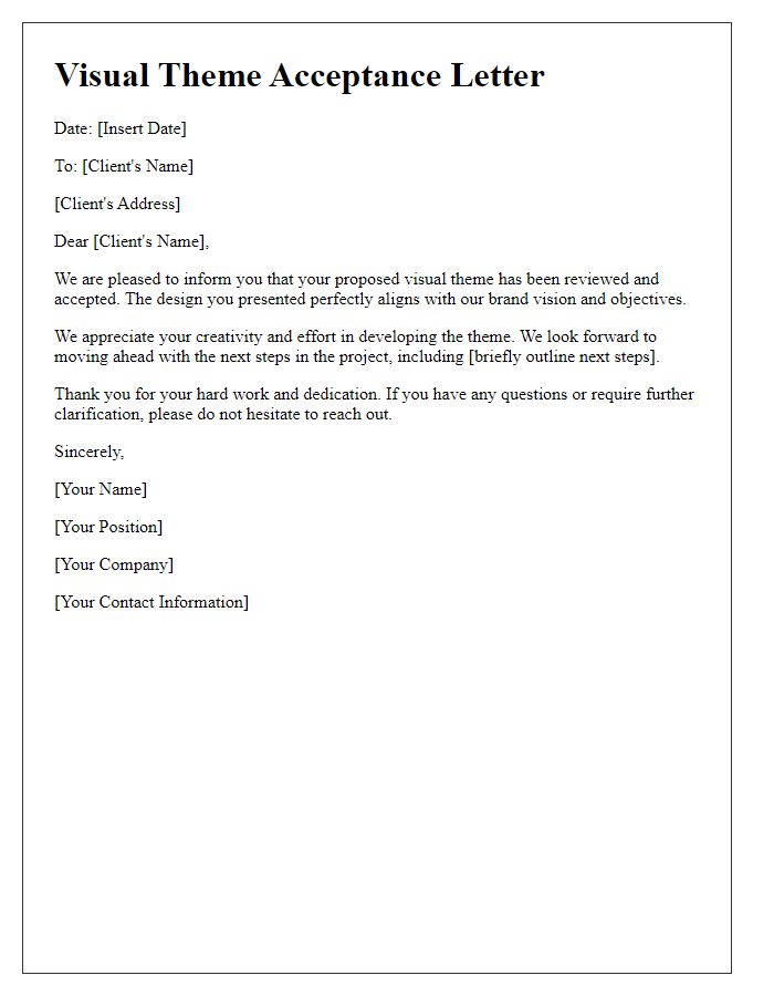 Letter template of visual theme acceptance