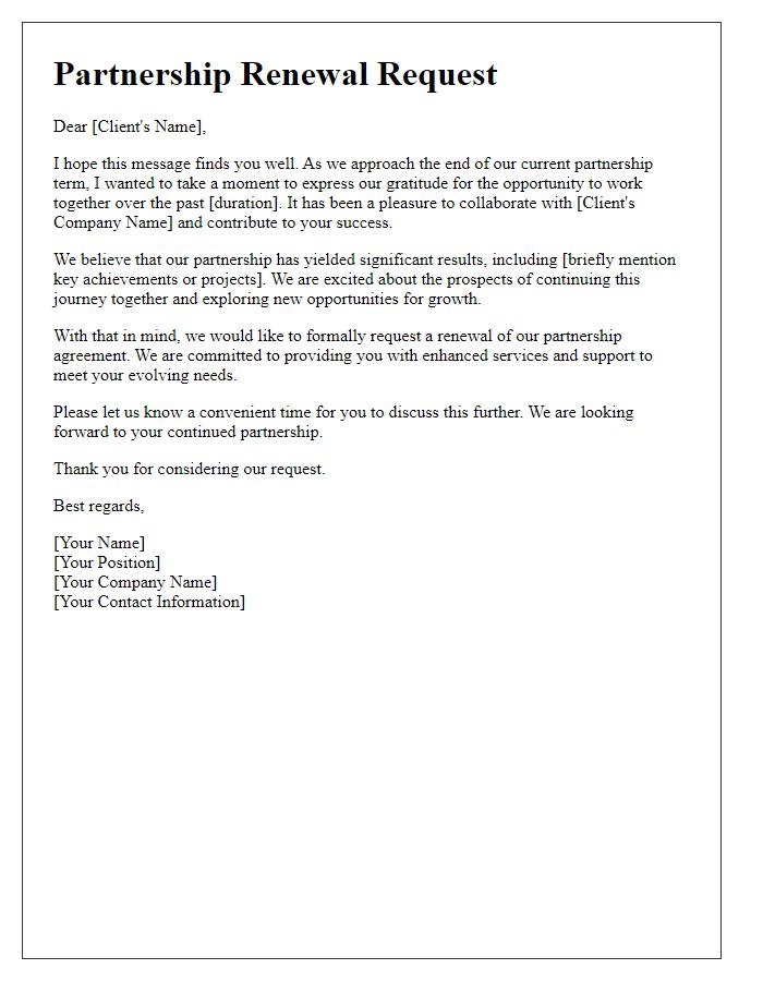 Letter template of agency-client partnership renewal request