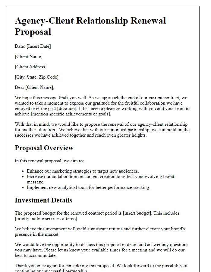 Letter template of agency-client relationship renewal proposal