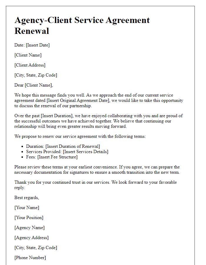 Letter template of agency-client service agreement renewal