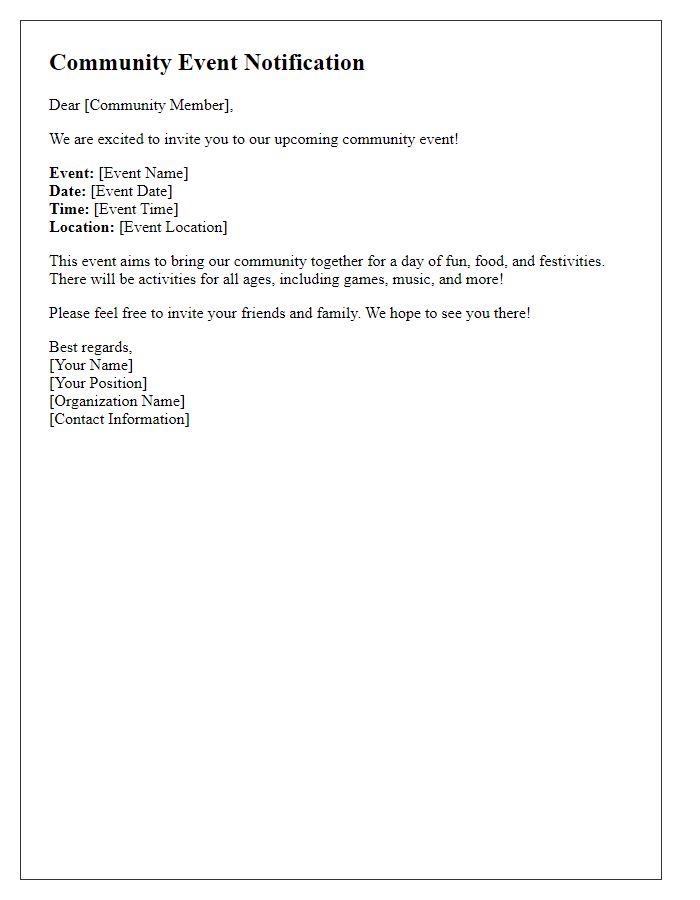 Letter template of community event notification