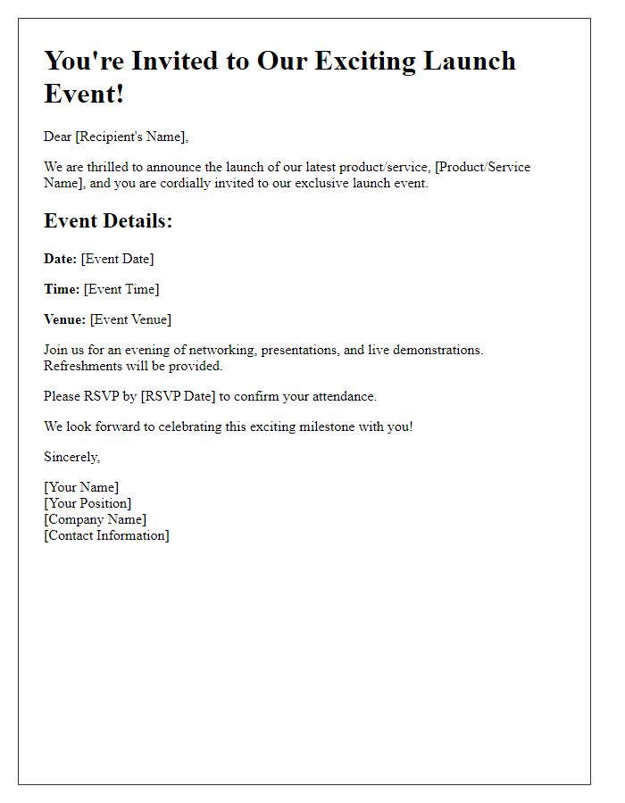 Letter template of company event launch