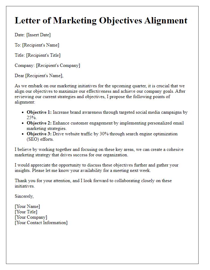 Letter template of marketing objectives alignment