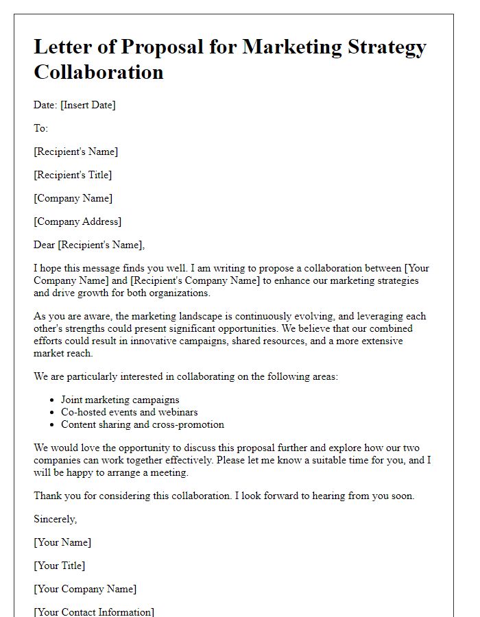 Letter template of marketing strategy collaboration