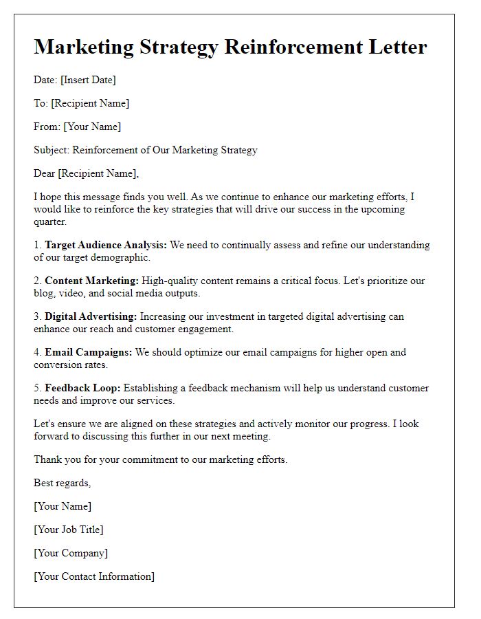 Letter template of marketing strategy reinforcement