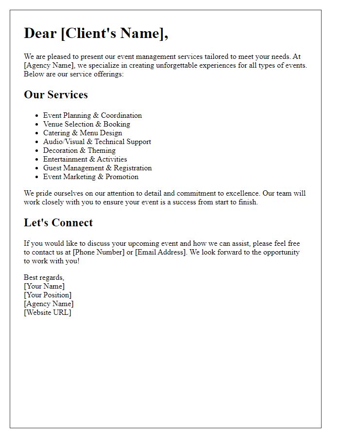 Letter template of event management agency service offerings