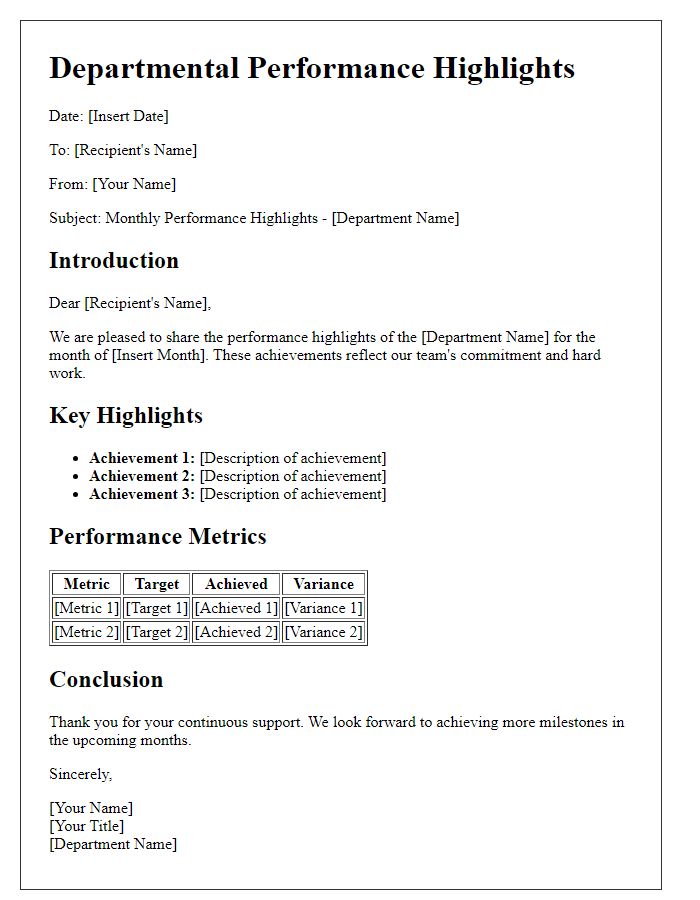 Letter template of departmental performance highlights