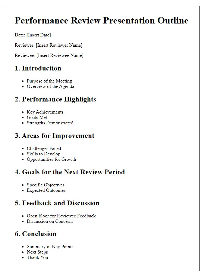 Letter template of performance review presentation outline