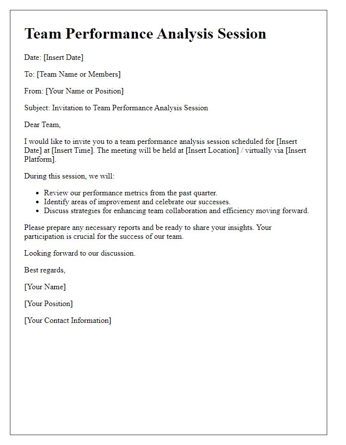 Letter template of team performance analysis session