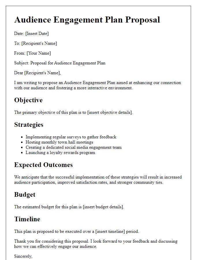 Letter template of audience engagement plan proposal