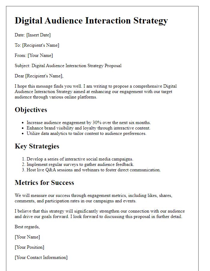 Letter template of digital audience interaction strategy