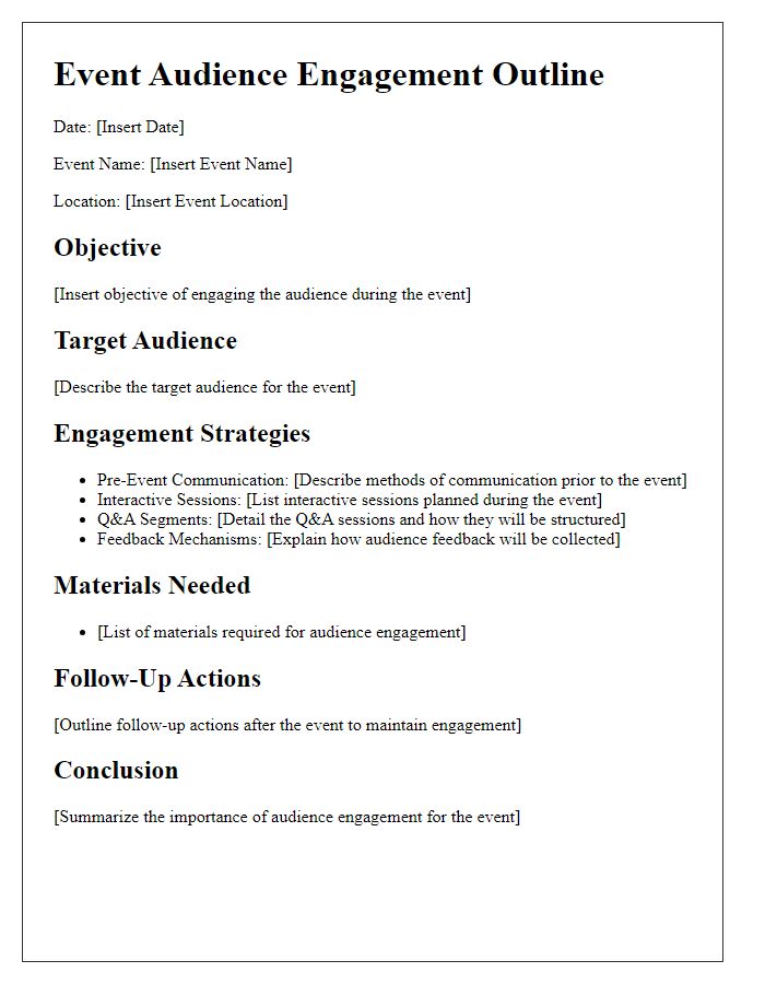 Letter template of event audience engagement outline