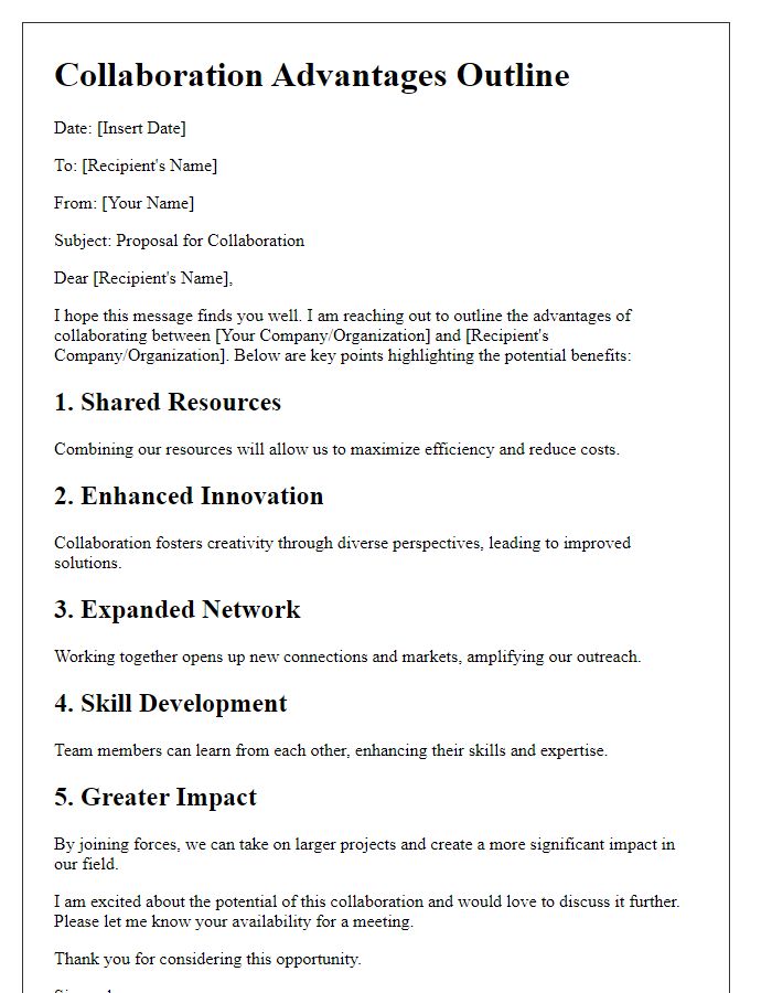 Letter template of collaboration advantages outline