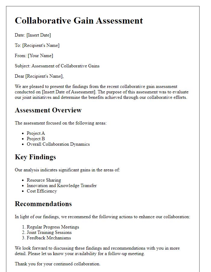 Letter template of collaborative gain assessment