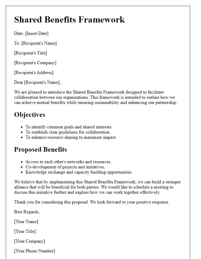Letter template of shared benefits framework