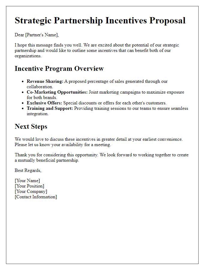 Letter template of strategic partnership incentives