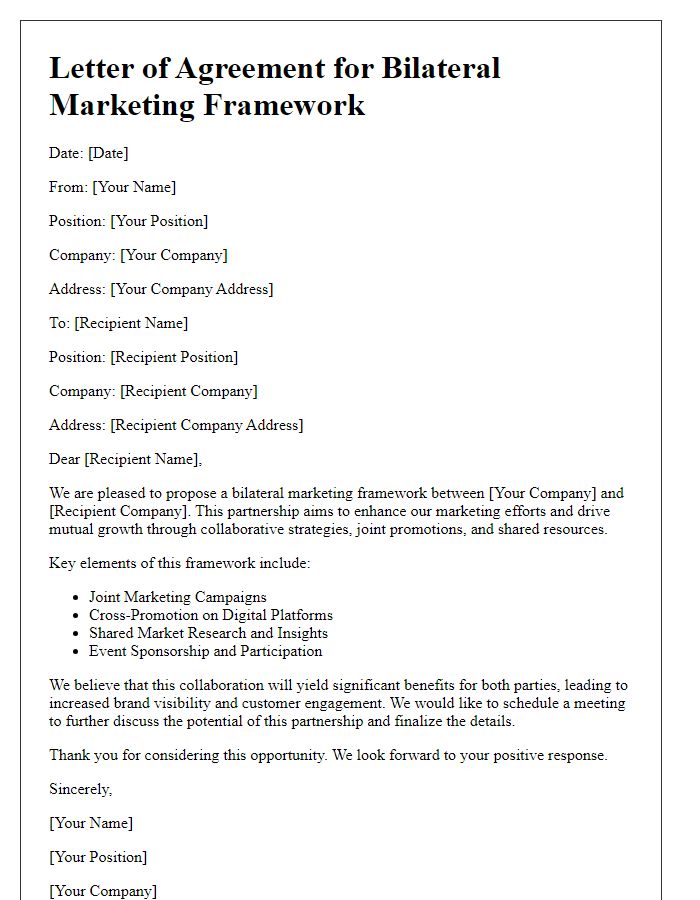 Letter template of bilateral marketing framework