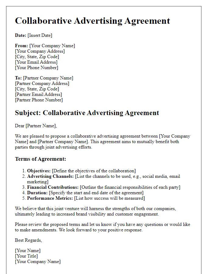 Letter template of collaborative advertising agreement