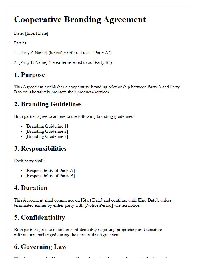 Letter template of cooperative branding agreement