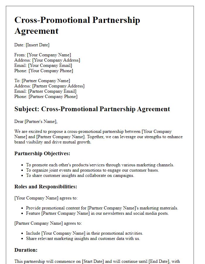 Letter template of cross-promotional partnership agreement