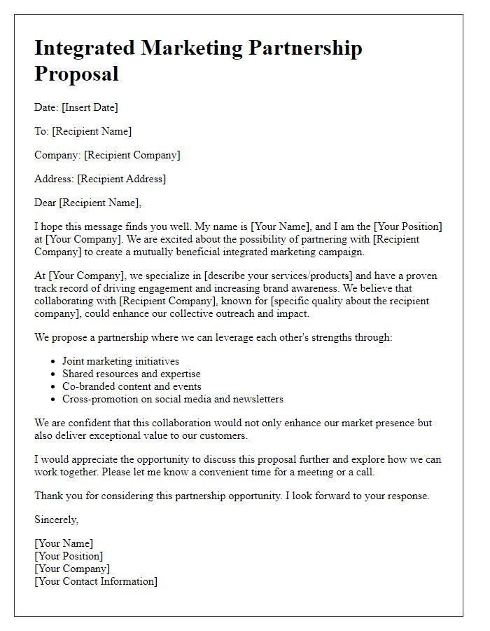 Letter template of integrated marketing partnership proposal