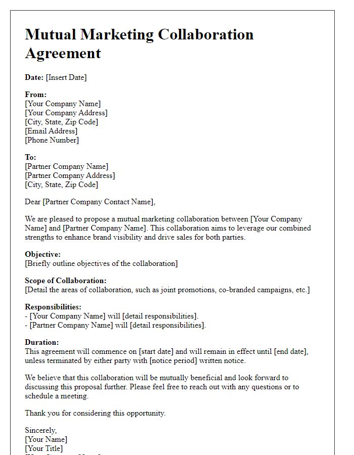 Letter template of mutual marketing collaboration agreement