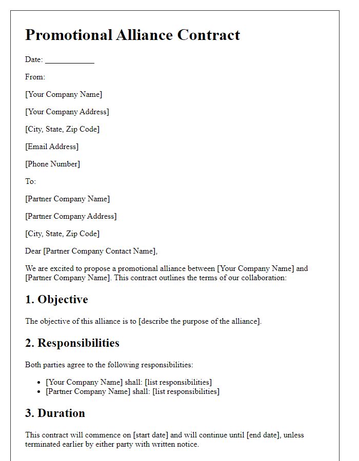 Letter template of promotional alliance contract