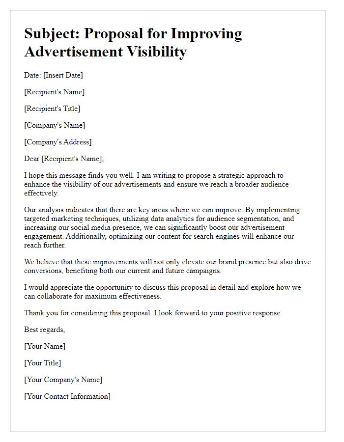 Letter template of advertisement visibility improvement