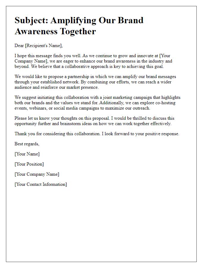 Letter template of brand awareness amplification