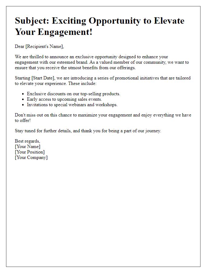 Letter template of promotional engagement uplift