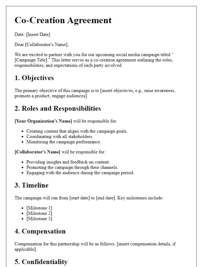 Letter template of co-creation agreement for social media campaign